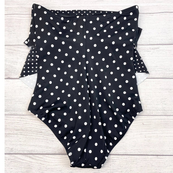 NEW Bandeau One Piece Strapless Layered Polkadot Ruffle Flounce Bathing Suit 8 - Picture 3 of 7